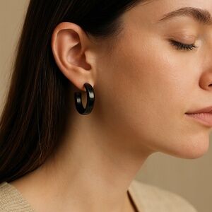 Kenneth Cole Black hoop metal pierced 0.5” diameter